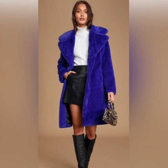 Avec Les Filles Jackets & Blazers - Avec Les Filles Blue Teddy Jacket Plush Outerwear